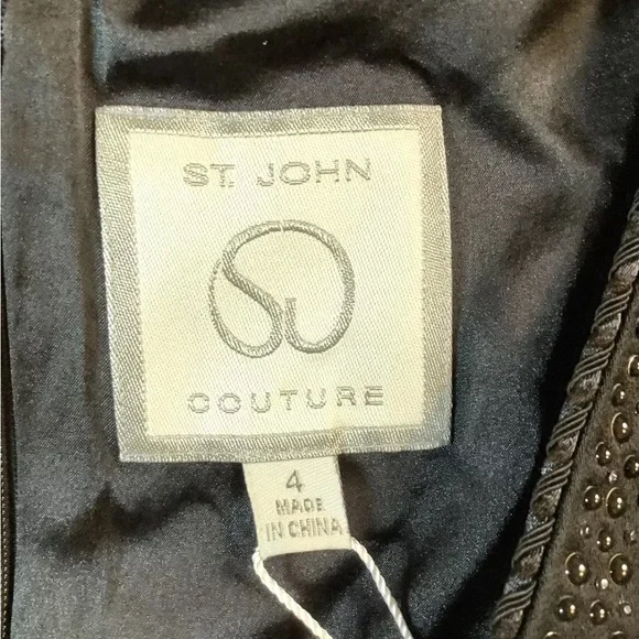 ST. JOHN COUTURESize 4 Black S Knit DRESS Sleeveless Embellished NecklineNWT